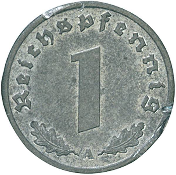 1 Reichspfennig Hakenkreuz 1940-45 Zink sehr schön