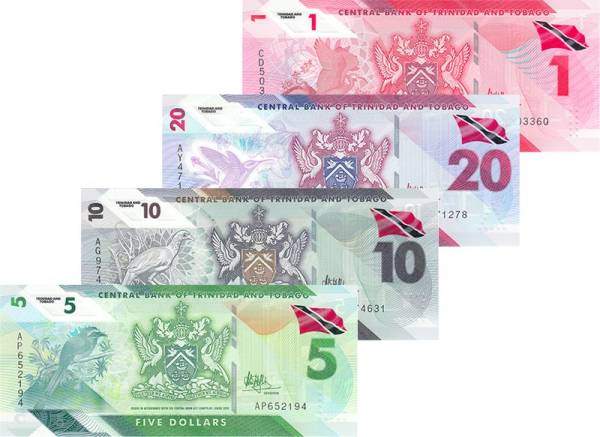 4 Werte Banknotensatz Trinidad und Tobago 2020