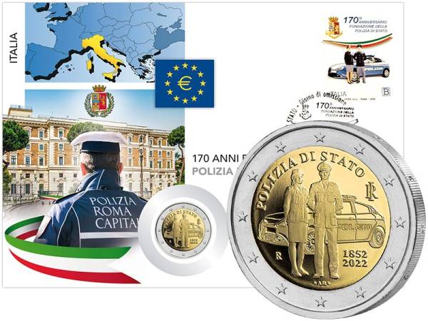 2 Euro Numisbrief Italien 170 Jahre Staatspolizei