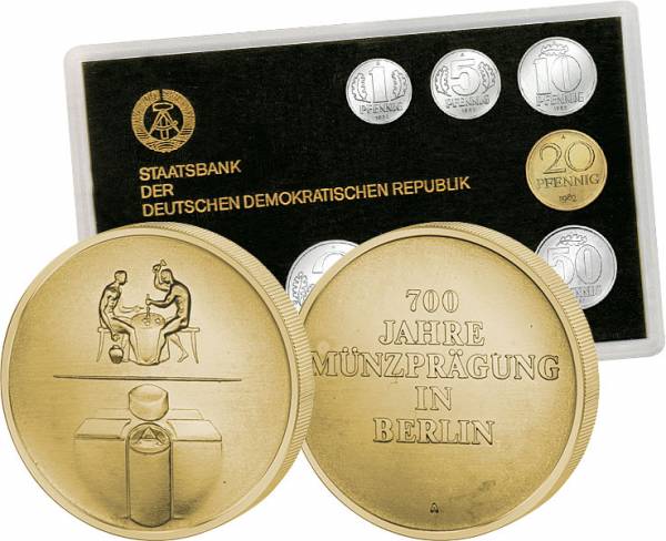 1 Pf-2 Mk (7 Werte) DDR Kusmünzensatz inkl. Gedenkprägung 700 Jahre Münze Berlin 1982 Stempelglanz