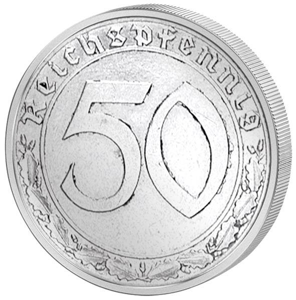 50 Reichspfennig Hakenkreuz 1938-39 cu/ni sehr schön