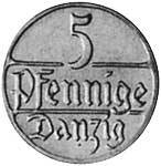 5 Pfennige Danzig Wert/Wappen 1923-1928 Sehr schön