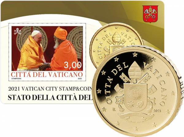 50 Cent Vatikan Stamp und Coincard Papst Franziskus 2021