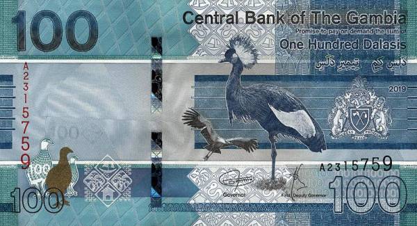 100 Dalasis Gambia Banknote Kronenkranich 2019