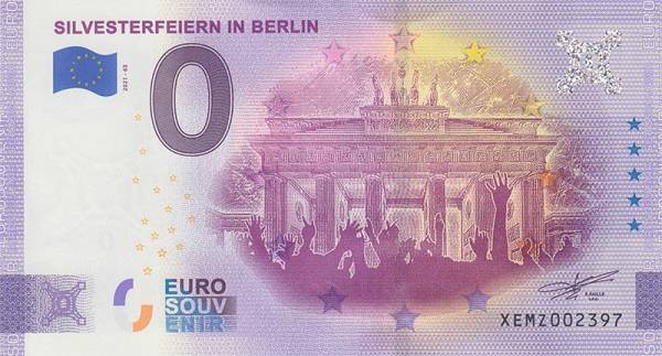 0-Euro-Banknote Silvester in Berlin zur Wiedervereinigung 2018