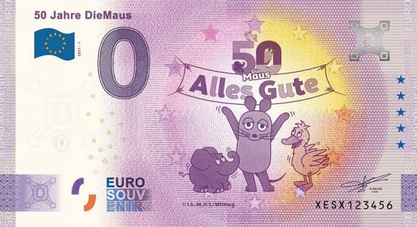 0-Euro-Banknote BRD 50 Jahre Die Maus 2021
