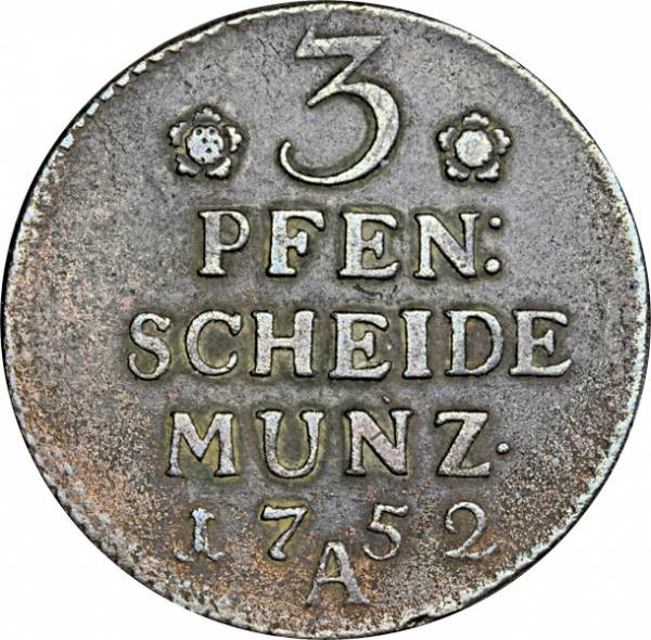 3 Pfenning Brandenbrug Preußen Kömig Friedrich 1752-1763