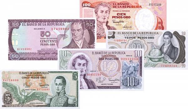 5-100 Pesos Kolumbien Banknote 1978-1991