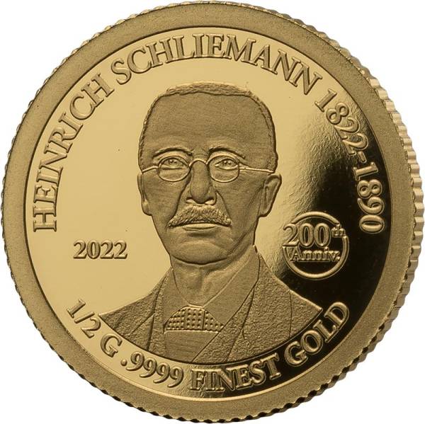 10 Dollars Barbados 200. Geburtstag Heinrich Schliemann Gold Coin Card 2022