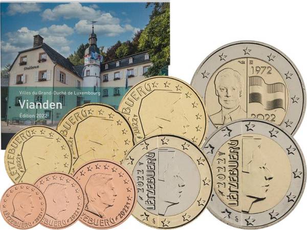 Euro-Kursmünzensatz Luxemburg inkl. 2 Euro Gedenkmünze 50 Jahre Luxemburgische Flagge 2022