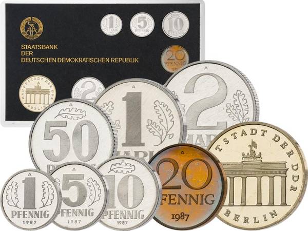 1 Pfennig - 5 Mark Kursmünzensatz DDR 1987