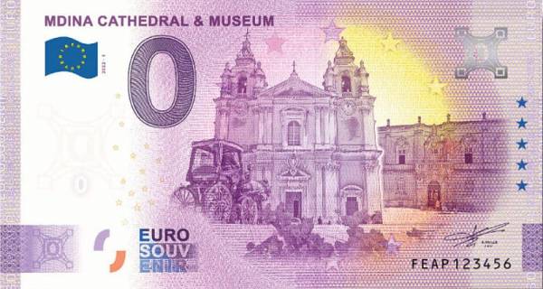 0-Euro-Banknote Malta - Mdina Kathedrale und Museum 2022