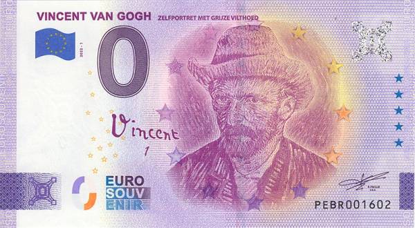 0-Euro-Banknote Niederlande Van Gogh - Selbstporträt 2022