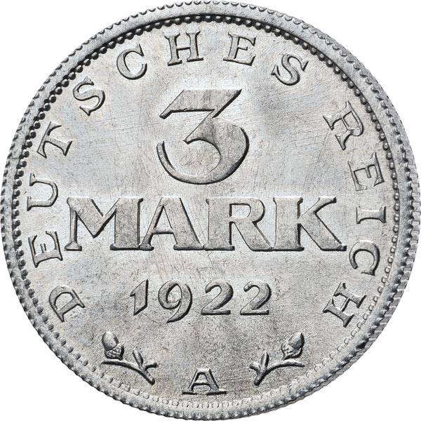3 Mark Weimarer Republik Adler ohne Inschrift 1922