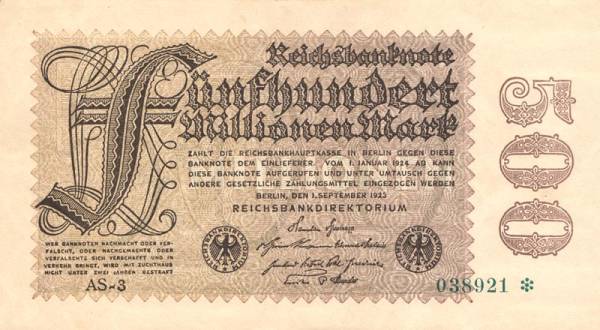 500 Millionen Mark Reichsbanknote 1923