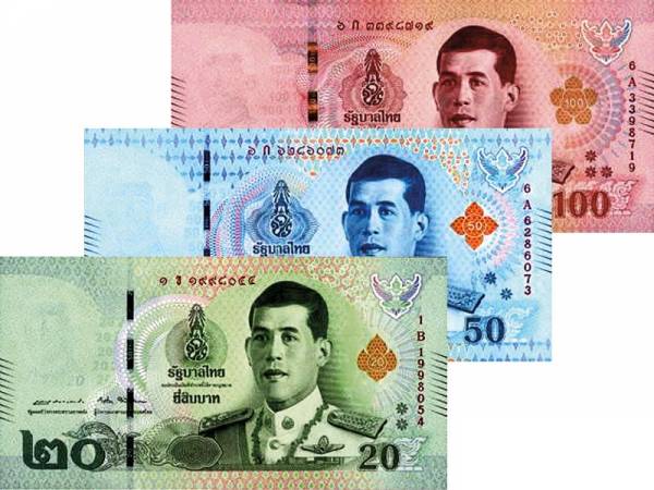 3er-Set 20 - 100 Baht Banknoten Thailand 2018