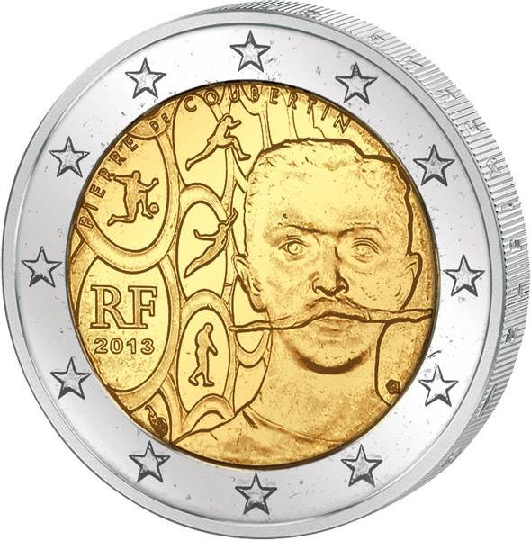 2 Euro Frankreich 150. Geburtstag Pierre de Coubertin 2013 prägefrisch