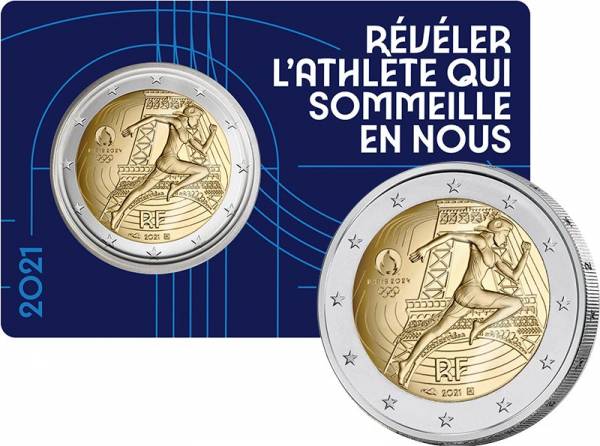 2 Euro Frankreich Olympia 2024-Übergabe der Olympischen Fahne Coincard 2021