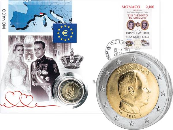2 Euro Numisbrief Monaco 65. Hochzeitstag von Rainier III. und Grace Kelly 2021