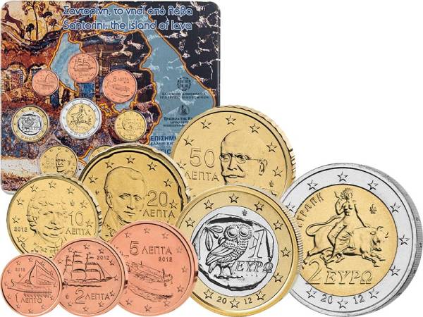 1 Cent -2 Euro Kursmünzensatz Griechenland Santorin 2012