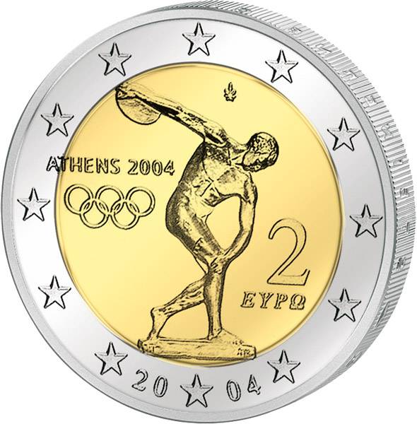 2 Euro Griechenland Olympische Spiele Athen 2004 prägefrisch