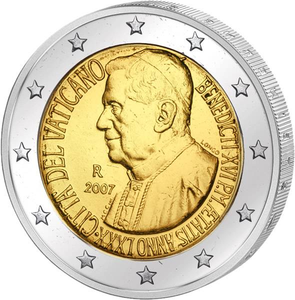 2 Euro Vatikan 80. Geburtstag Benedikt XVI. 2007 Stempelglanz