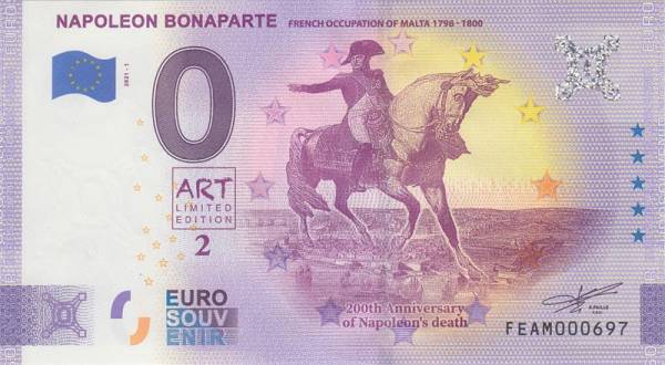 0-Euro-Banknote Malta Napoleon Bonaparte - Französische Besatzung Maltas 2021