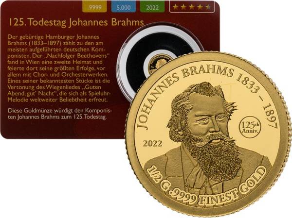 10 Dollars Salomonen 125. Todestag Johannes Brahms Gold Coin Card 2022