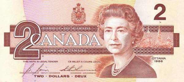 2 Dollar Kanada Banknote Queen 1986