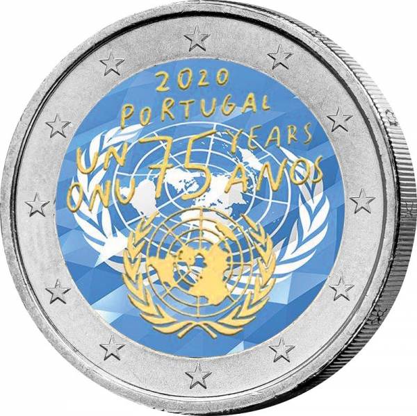 2 Euro Portugal 75. Jahre Vereinte Nationen 2020 mit Farb-Applikation