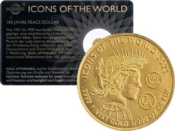 1/200 Unze Gold Ruanda 100 Jahre Peace Dollar USA 2021