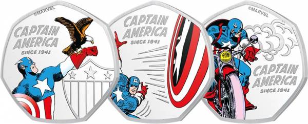 3 x 25 Cents Cook-Inseln Captain America Set 2021