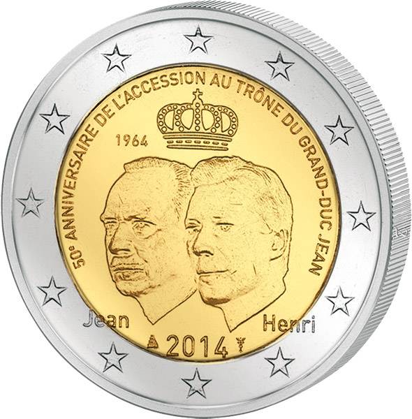 2 Euro Luxemburg 50 Jahre Thronbesteigung Großherzog Jean 2014 prägefrisch