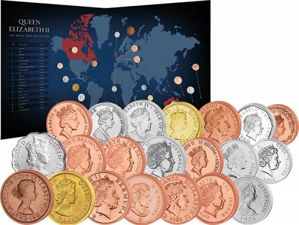 Münz-Weltkarte Die Münzen von Queen Elizabeth II. 1954-2017
