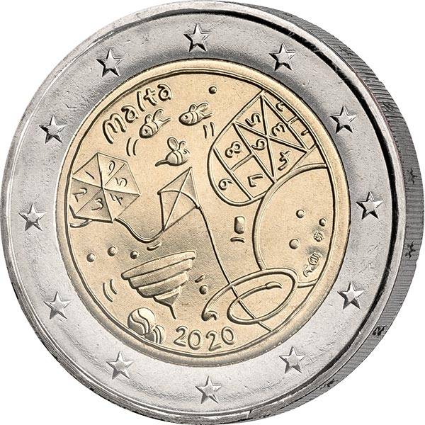 2 Euro Malta Von Kindern mit Solidarität Kinder und Spiele 2020 mit Münzzeichen