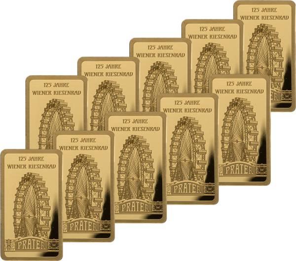 10 x 1/100 Unze Goldbarren 125 Jahre Wiener Riesenrad