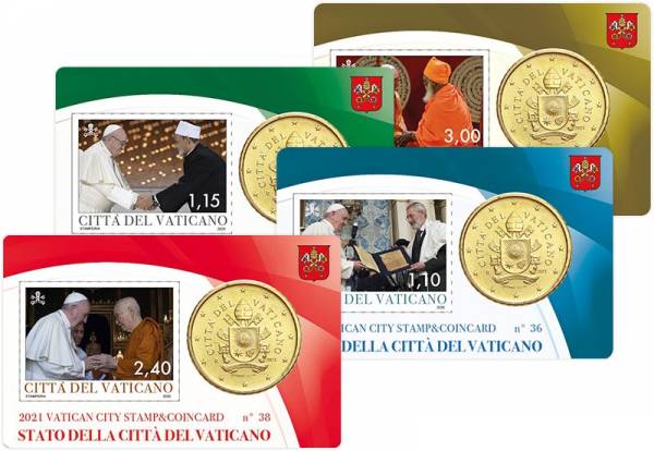 4 x 50 Cent Vatikan Stamp und Coincard Papst Franziskus 2021