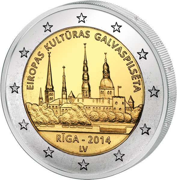 2 Euro Lettland Riga Europäische Kulturhauptstadt 2014 prägefrisch