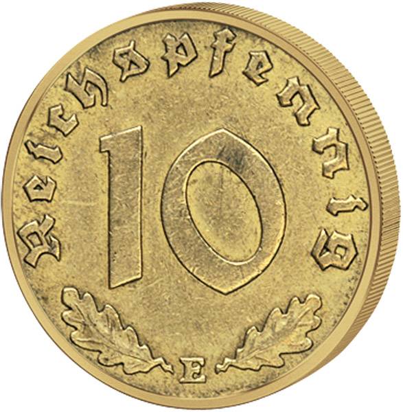 10 Reichspfennig Hakenkreuz 1936-39 ss-vz