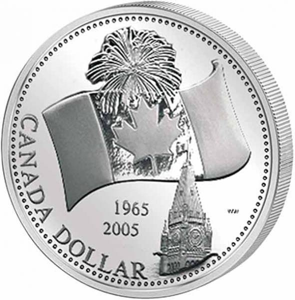 1 Dollar Kanada 40. Jahrestag der kanadischen Nationalflagge 2005   Polierte Platte