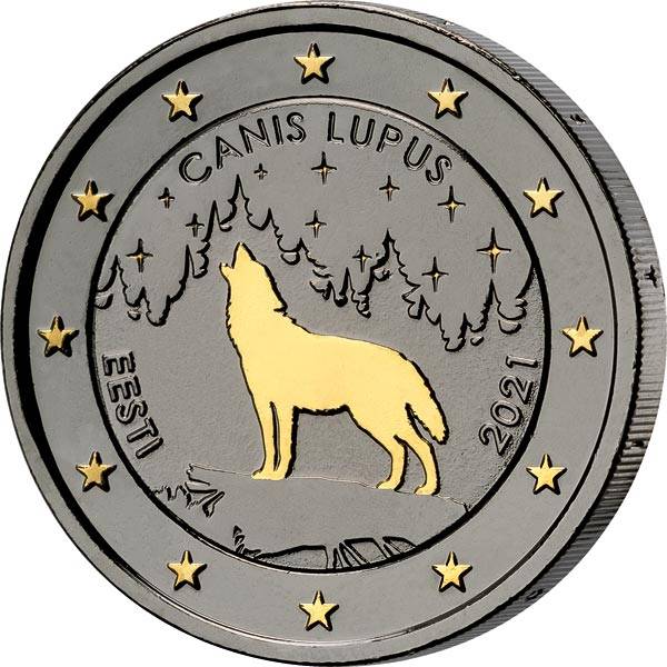 2 Euro Estland Nationaltier Wolf 2021 Golden Enigma Edition