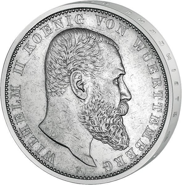 5 Mark Württemberg Wilhelm II. 1892-1913 Sehr schön