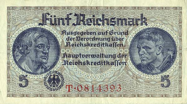 5 Reichsmark Deutschland Berliner Ehrenmal 1939 Zirkuliert