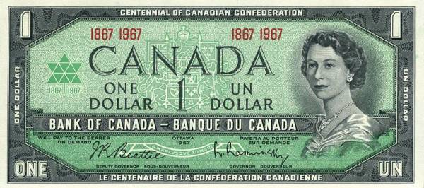 1 Dollar Kanada Banknote Queen 1967