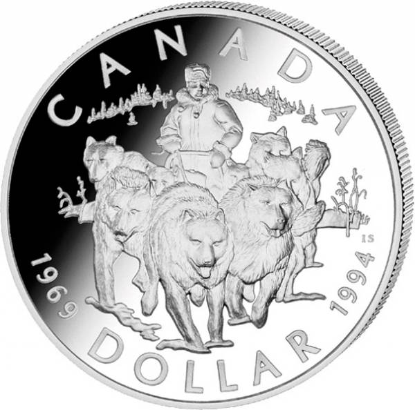 1 Dollar Kanada 25 Jahre letzte Hundeschlitten-Patrouille 1994