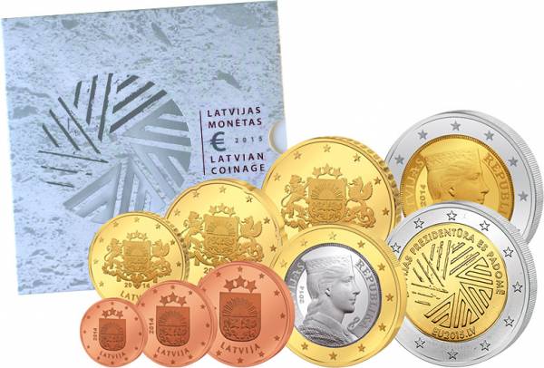 Euro-Kursmünzensatz Lettland inkl. 2-Euro-Gedenkmünze 2015 Stempelglanz