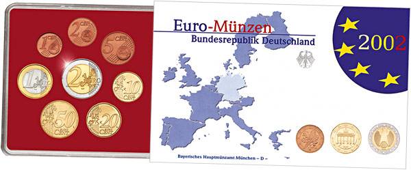 8 Werte Euro-Kursmünzensatz BRD in Polierter Platte 2002 B.u.W. Polierte Platte