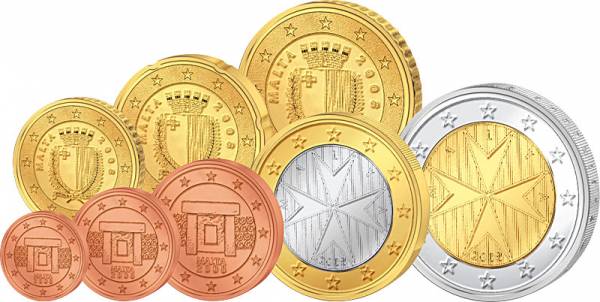 1 Cent-2 Euro (8 Werte) Kursmünzensatz Malta J.u.W. prägefrisch