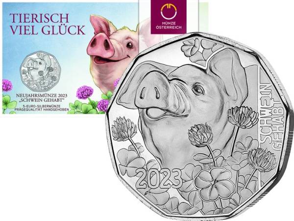 5 Euro Österreich Neujahr Schwein gehabt 2023