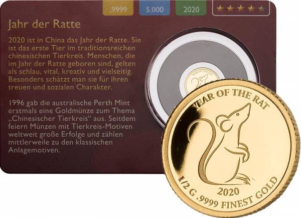 500 Kip Laos Jahr der Ratte Gold Coin Card 2020